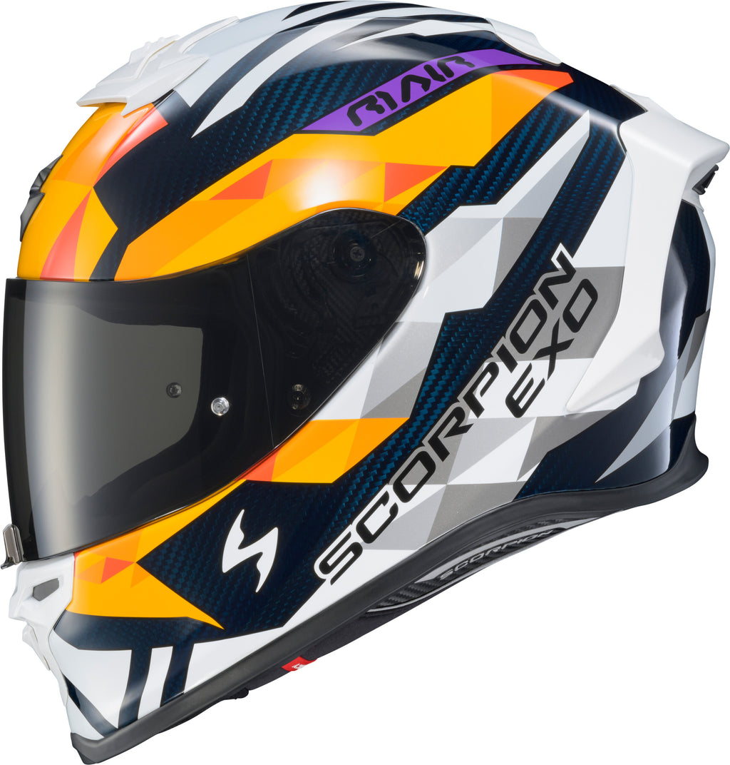 Scorpion EXO EXO-R1 Air Full Face Helmet Carbon Rastor Or/WHT/Blue LG R1C-2115