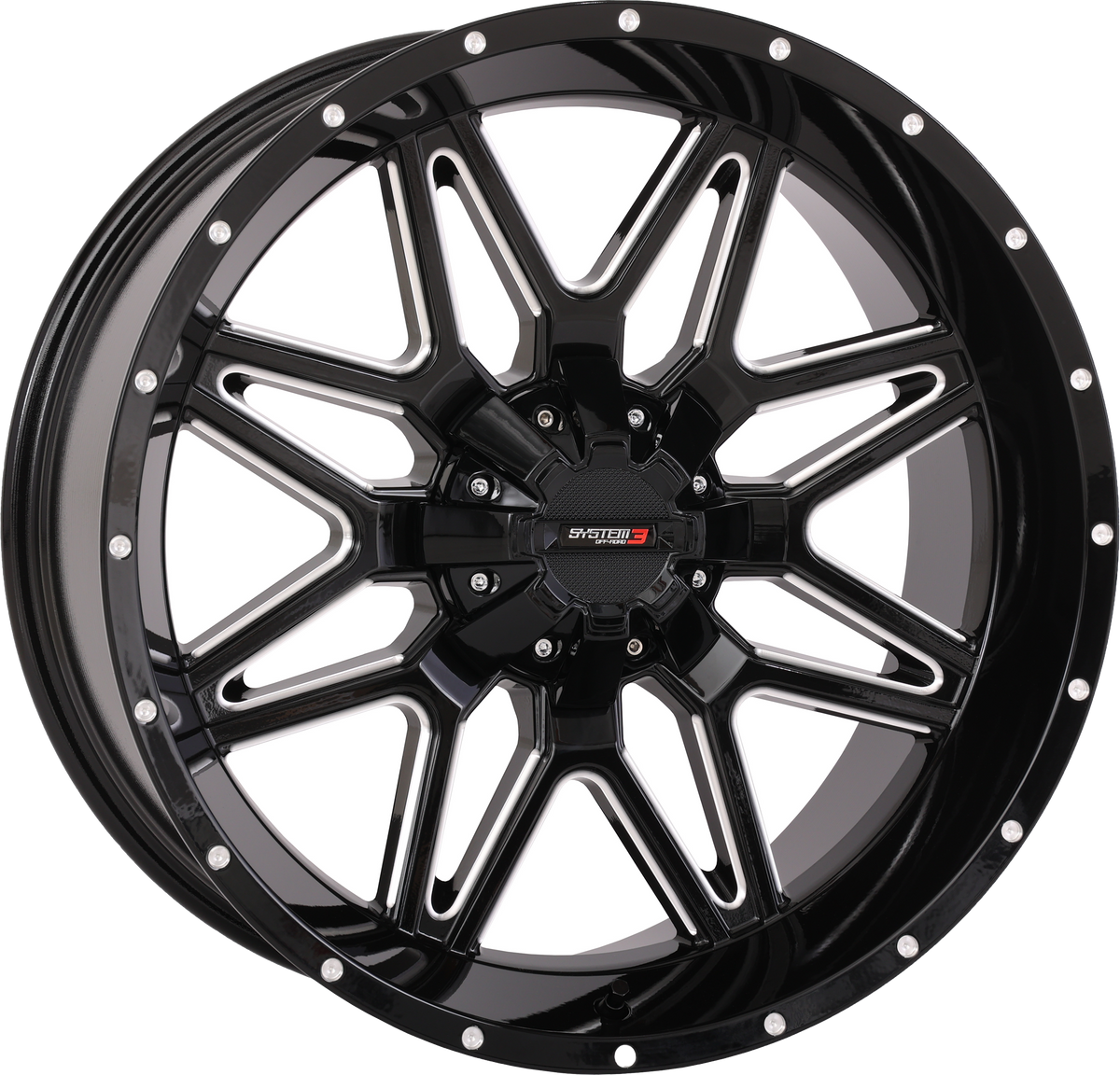 System 3 ST7 Wheel 20X9 5+4 (0MM) 4/137 & 4/156 Gloss BLK Milled 20S3-7435
