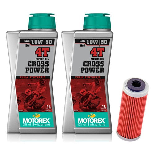 KTM / Husqvarna / GasGas 250-500 4-Stroke Oil Change Kit - Motorex Cross Power 10W-50 2L + K&N KN-652 Filter