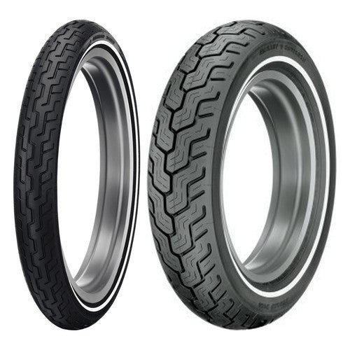 Dunlop D402 Whitewall Front Rear Tire Set MH90-21 + MU85B16 Motorcycle Tires