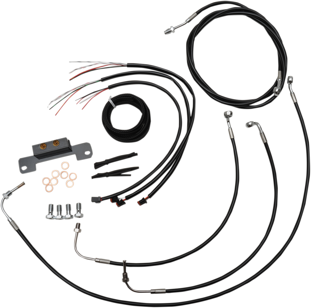 LA Choppers Complete Black Vinyl Braided Handlebar Cable/Brake Line Kit