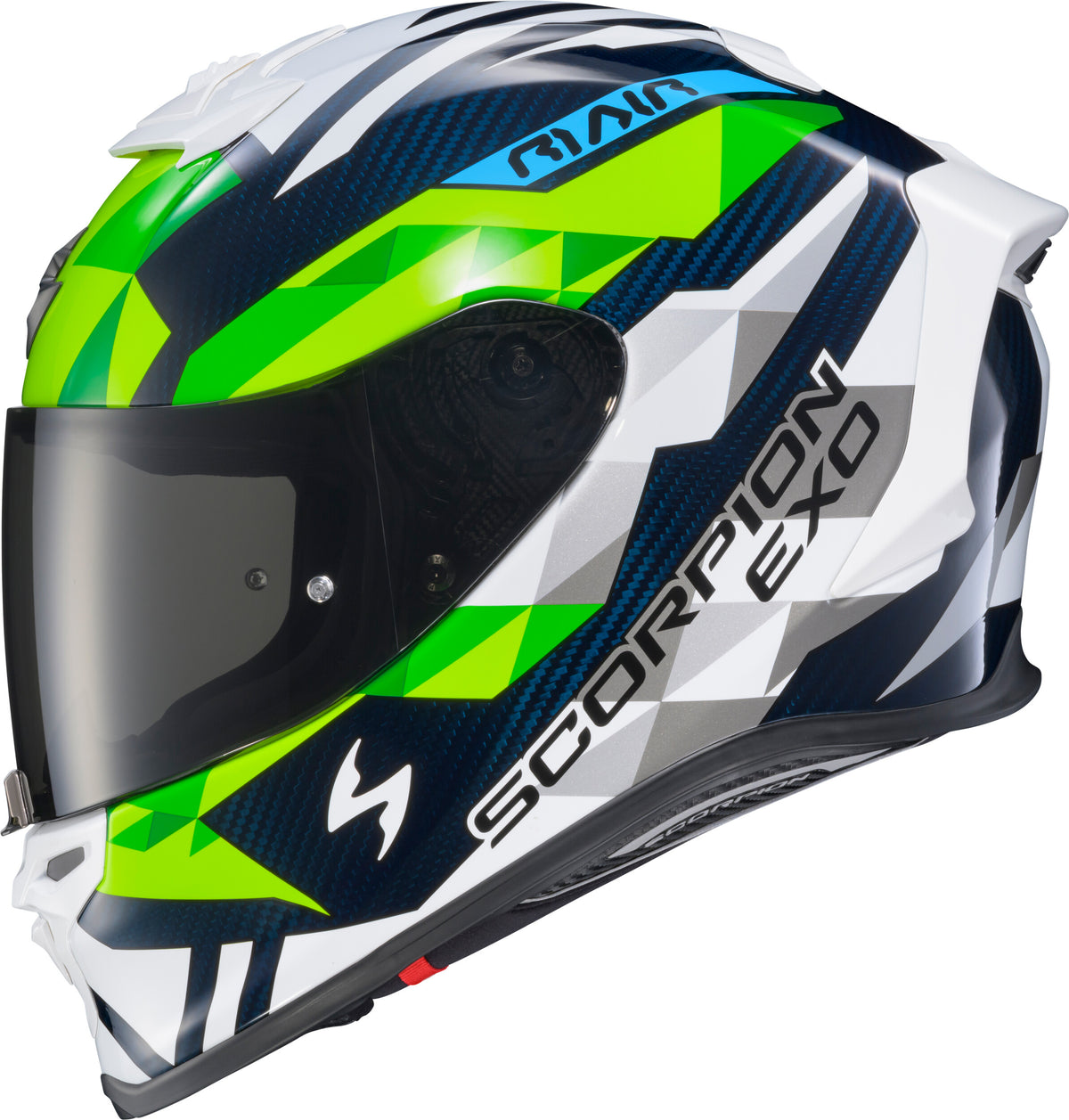Scorpion EXO EXO-R1 Air Full Face Helmet Carbon Rastor WHT/GRN/Blue XL R1C-2106
