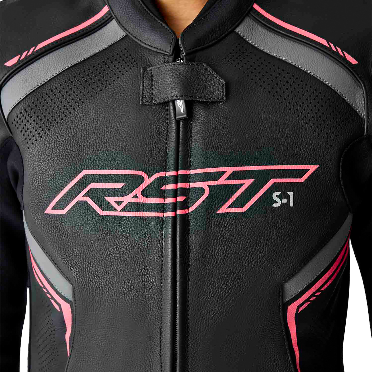 RST Womens S1 D3O Leather Jacket BLK/FLO Pink XL 103626PNK-16