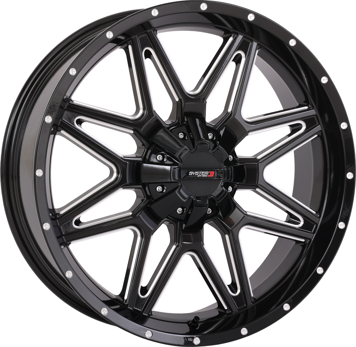 System 3 ST7 Wheel 20X7 4+3 (+10MM) 4/137 & 4/156 Gloss BLK Milled 20S3-7235