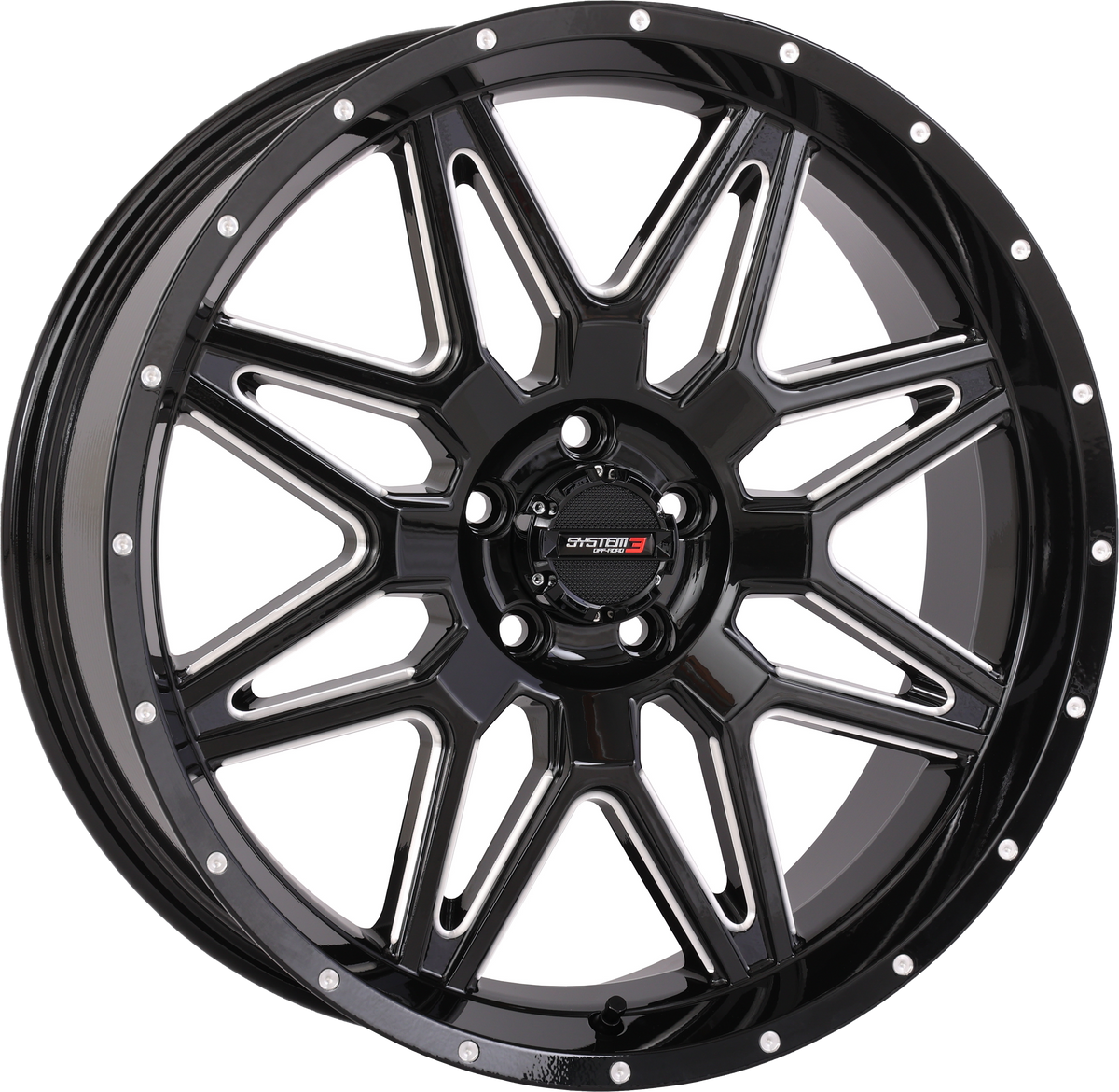 System 3 ST7 Wheel 20X7 4+3 (+10MM) 5/4.5 Gloss Black Milled 20S3-7255
