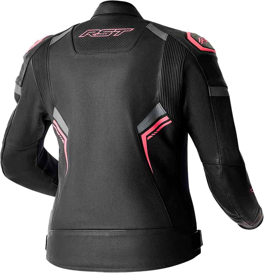 RST Womens S1 D3O Leather Jacket BLK/FLO Pink XL 103626PNK-16