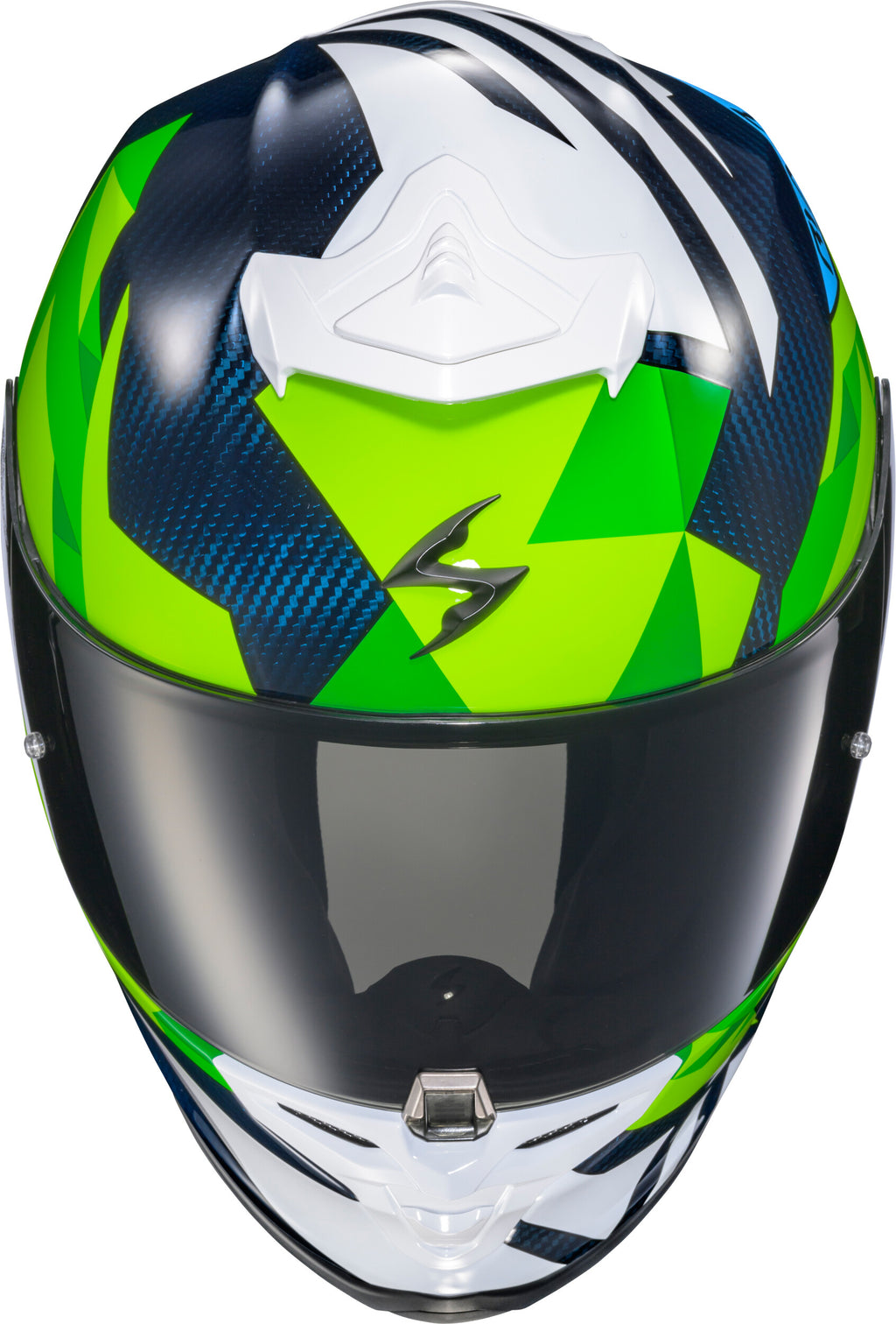 Scorpion EXO EXO-R1 Air Full Face Helmet Carbon Rastor WHT/GRN/Blue 2X R1C-2107