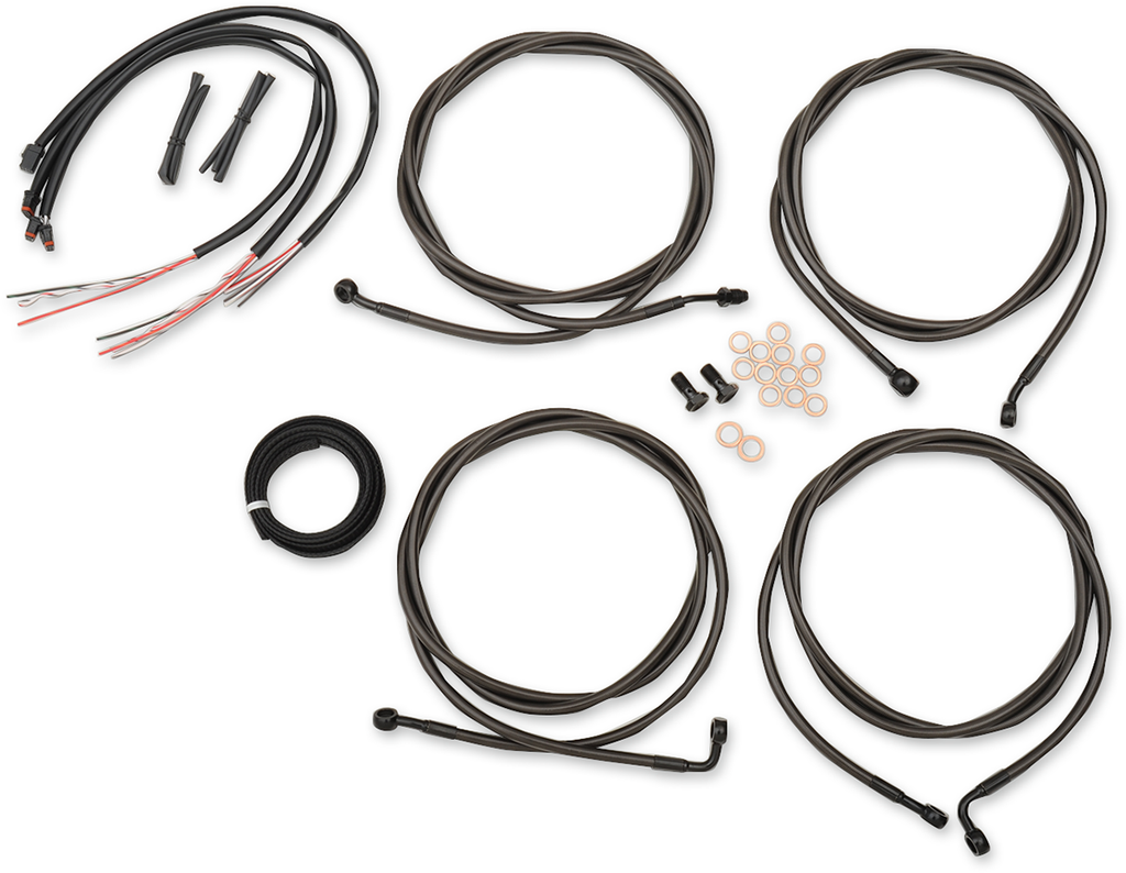 LA Choppers Complete Midnight Braided Handlebar Cable/Brake Line Kit — Mini