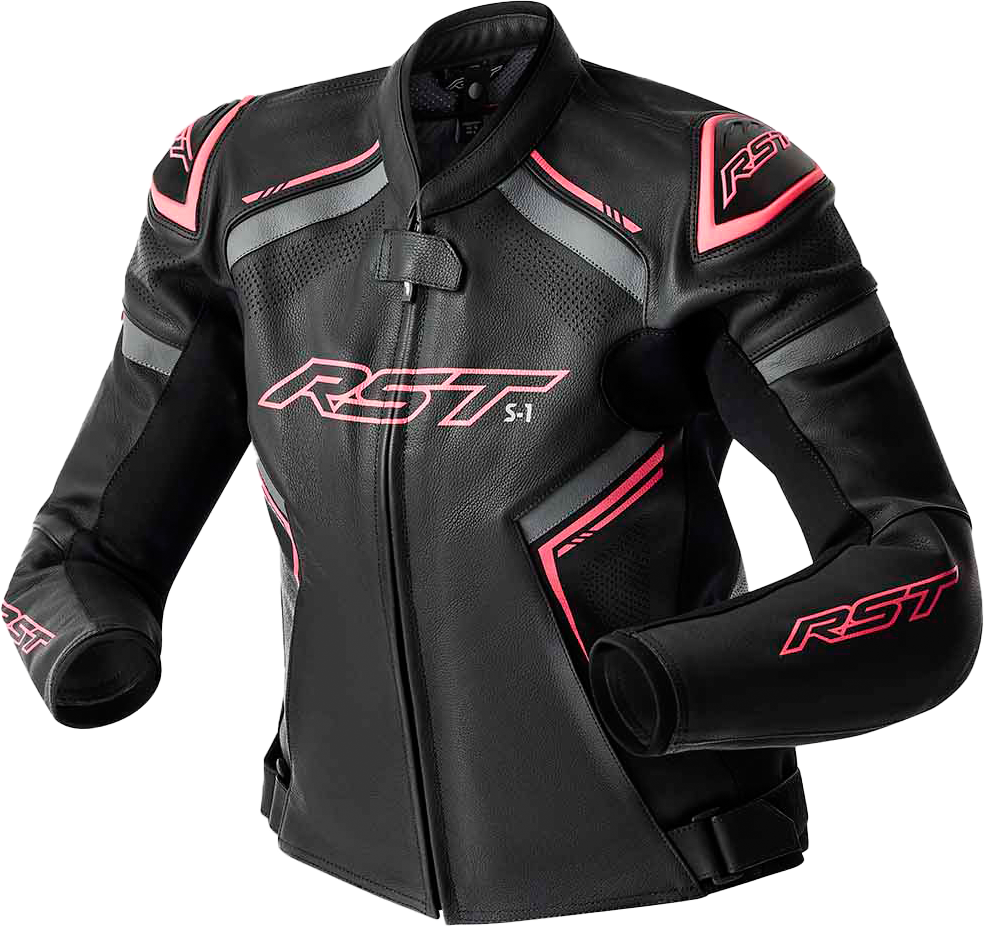 RST Womens S1 D3O Leather Jacket BLK/FLO Pink MD 103626PNK-12