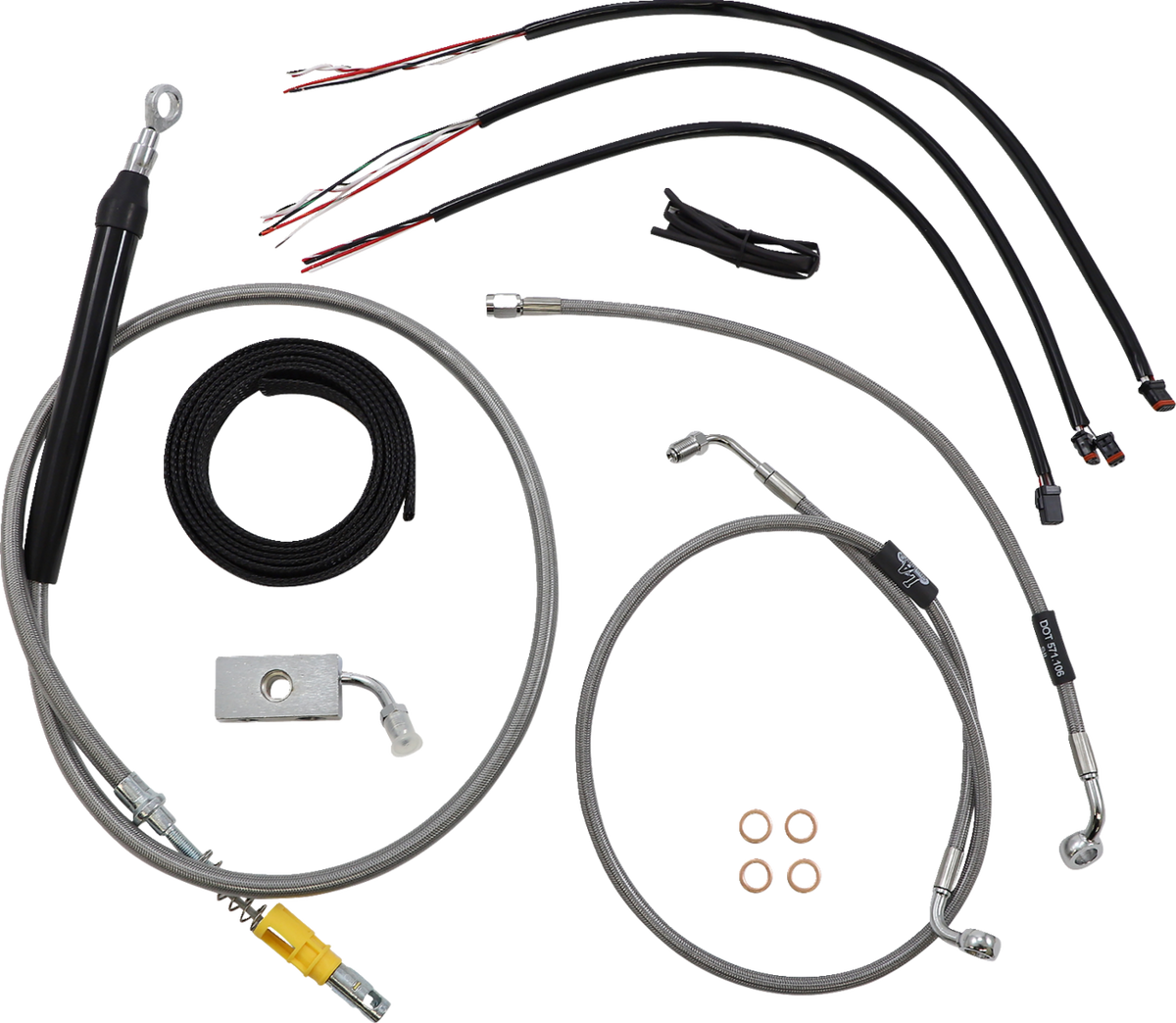 LA Choppers Complete Stainless Braided Handlebar Cable/Brake Line Kit — Cable Kit