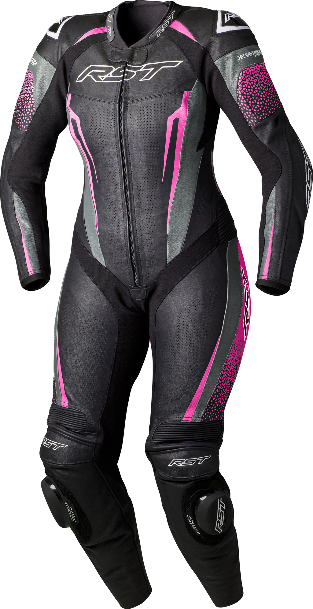 RST Womens Tractech EVO D3O Suit Black/Pink Leather LG 103643PNK-14