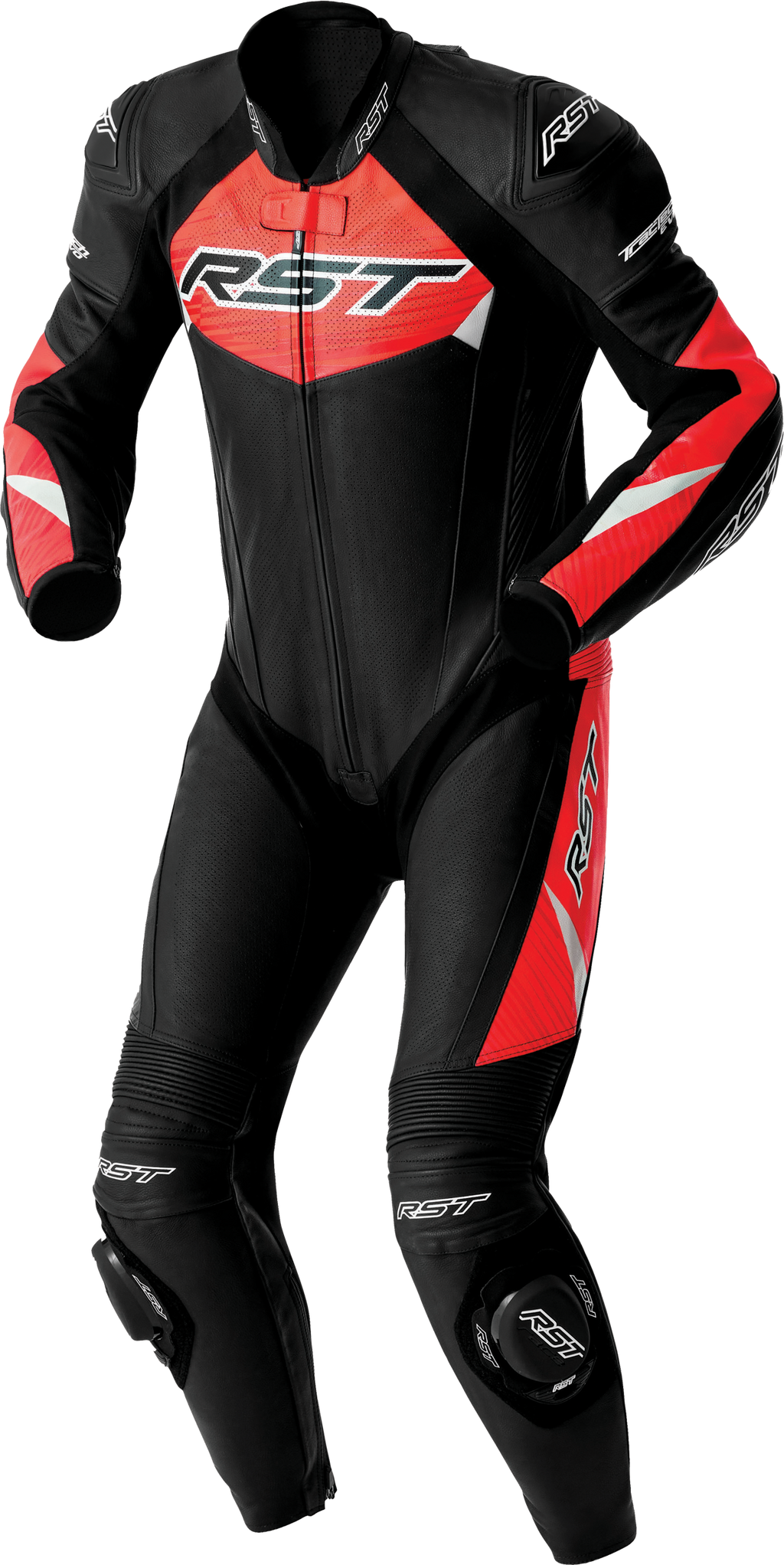 RST Tractech EVO D3O Suit BLK/FLO Red Leather SM 103634F.RED-40