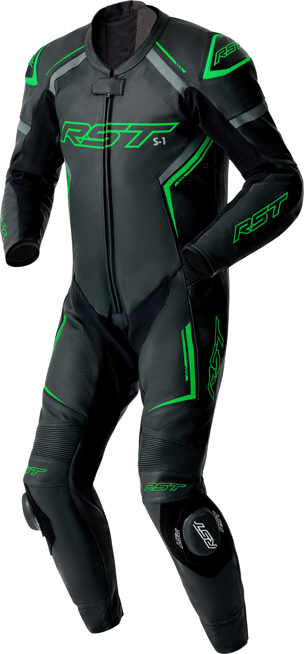 RST S1 D3O Suit BLK/GRY/FLO GRN Leather LG 103604F.GRN-44