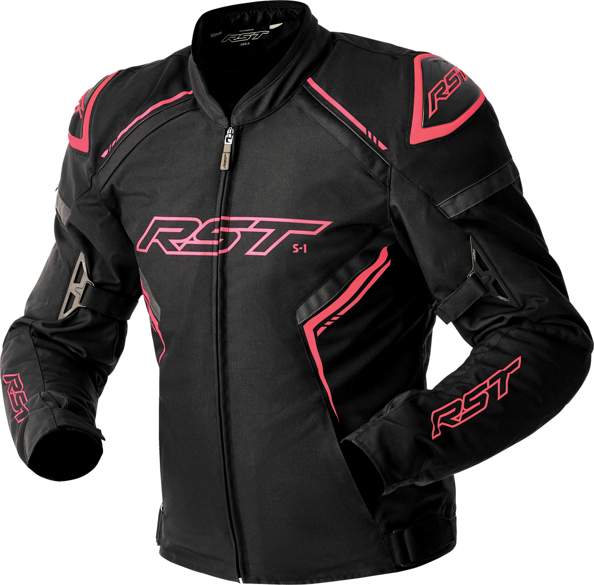 RST Womens S1 D3O Textile Jacket BLK/FLO Pink 2XL 103629PNK-18