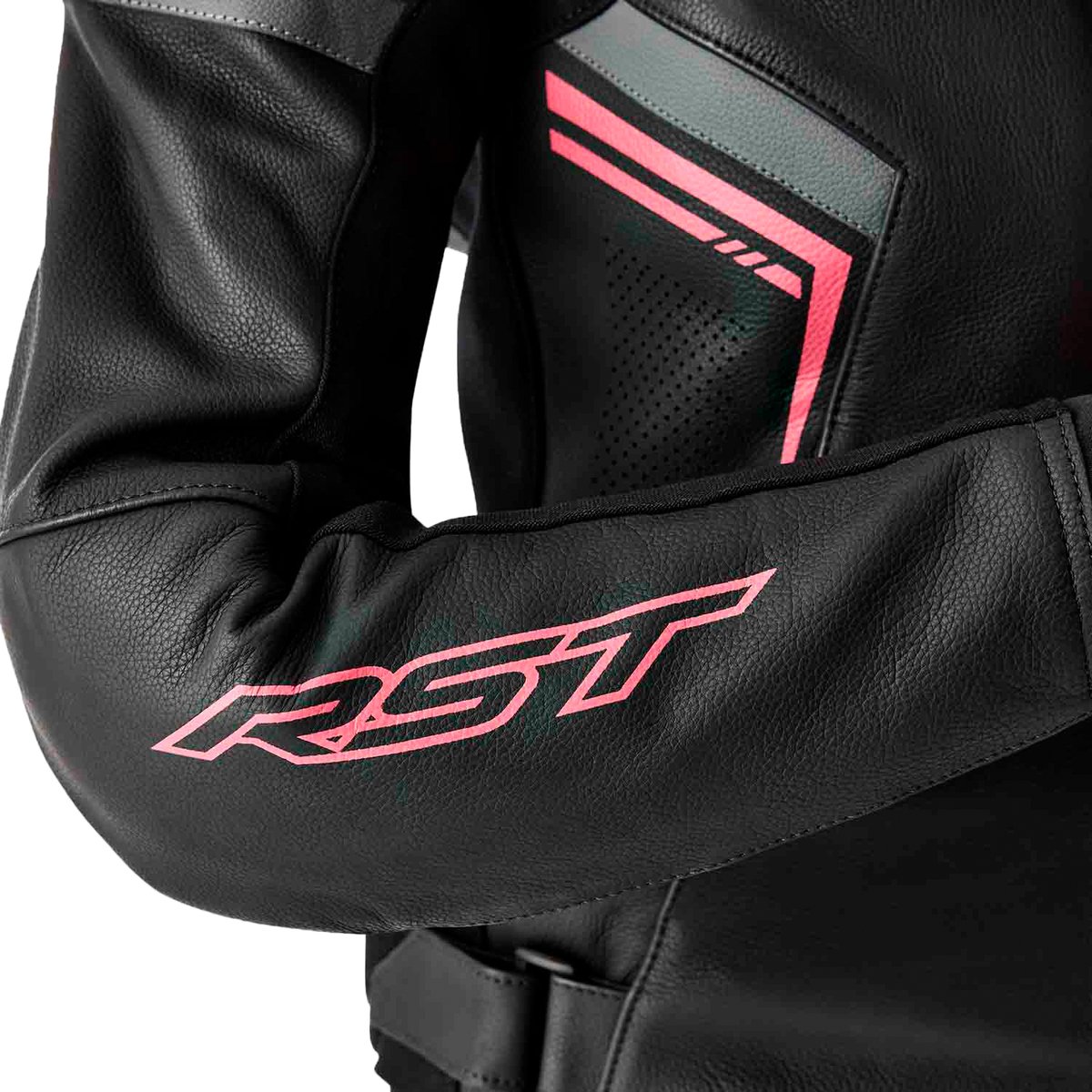 RST Womens S1 D3O Leather Jacket BLK/FLO Pink MD 103626PNK-12