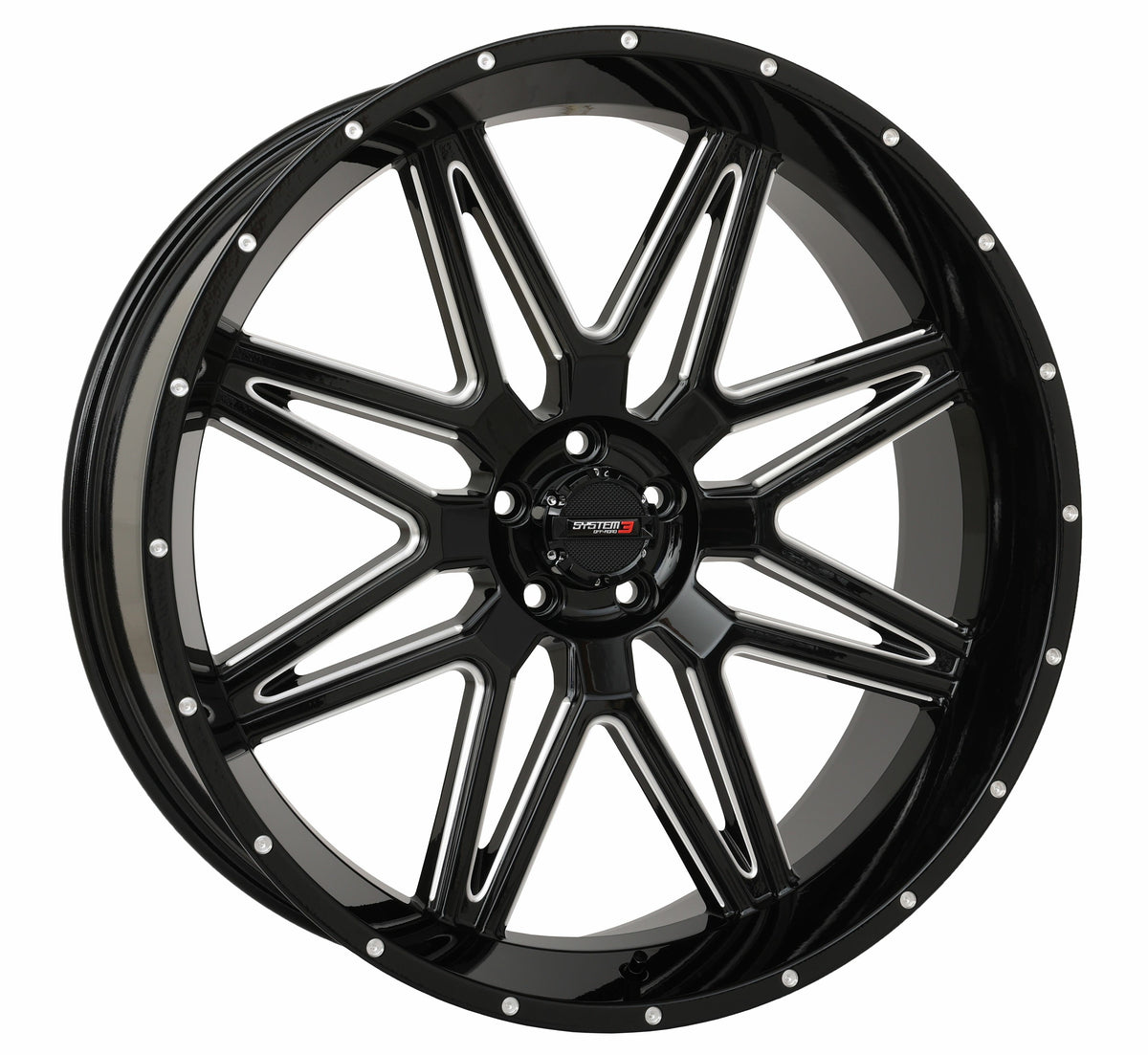 System 3 ST7 Wheel 24X9 5+4 (0MM) 5/4.5 Gloss Black Milled 24S3-7255