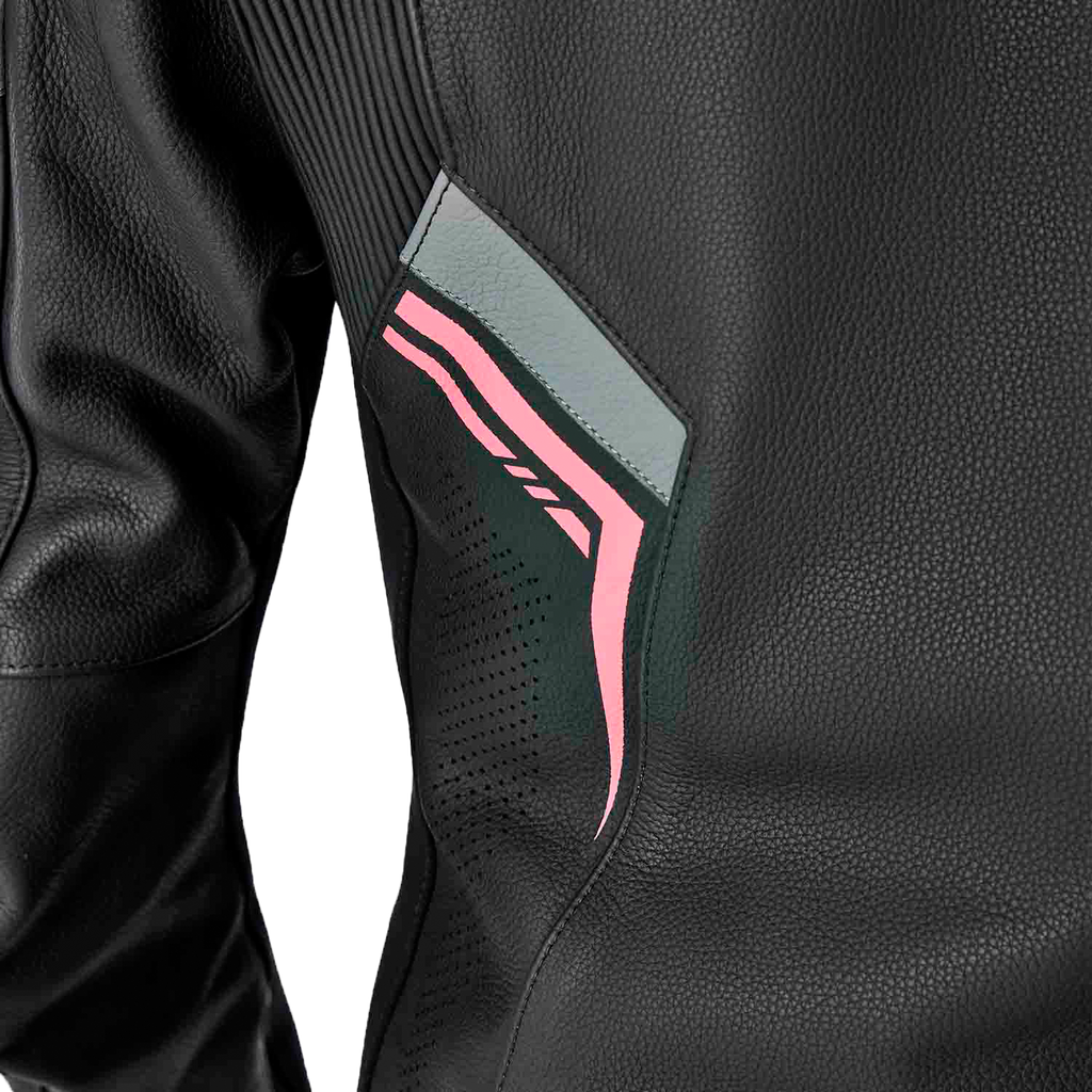 RST Womens S1 D3O Leather Jacket BLK/FLO Pink MD 103626PNK-12