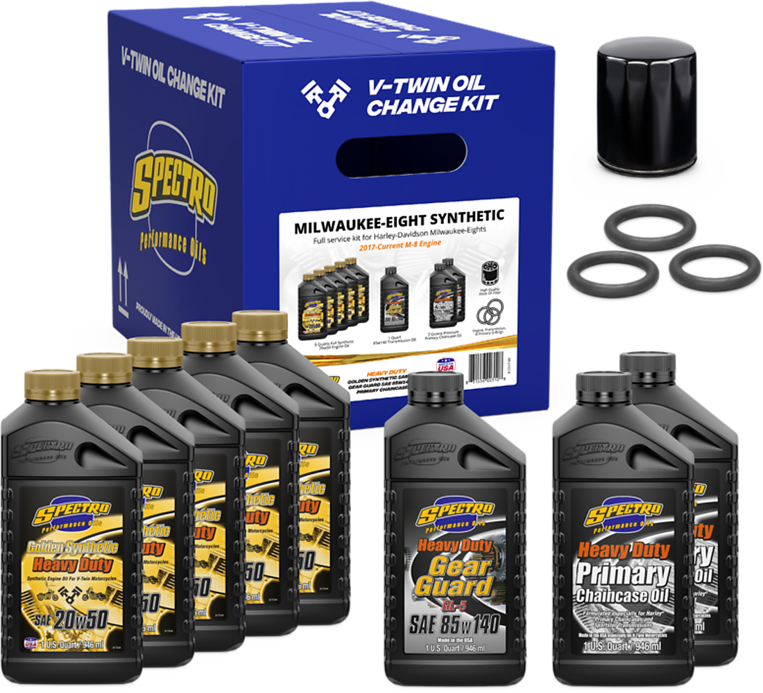 Spectro V-Twin Full Oil Service Kit M8 Synthetic 311474 for Harley-Davidson FLDE Softail Deluxe / FLFB Softail Fat Boy & More