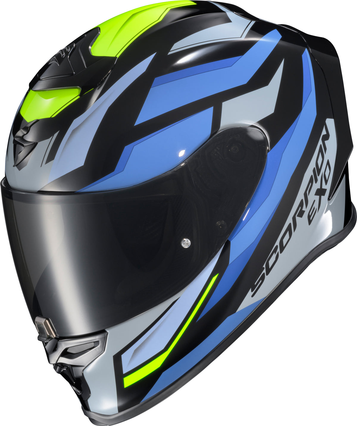 Scorpion EXO EXO-R1 Air Full Face Helmet Raven Black/Blue/HI VIZ LG R1-2305